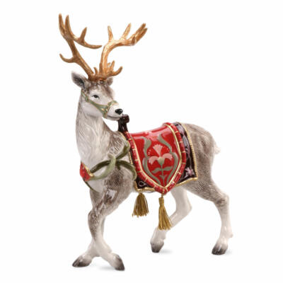 Goebel Figur Rentier mit Sattel Rot, Fitz & Floyd Christmas Collection, Steingut