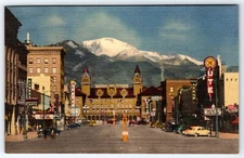 Street View Pikes Peak Avenue Hotel Arrow Colorado Springs CO Linen Postcard 