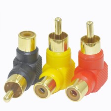 RCA Plug to Jack Adapter Right Angle 1 Male to 1 Female Gold Plated E0524B USA