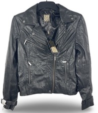 Biba Black Leather Jacket Size 10 (s) Rrp £220