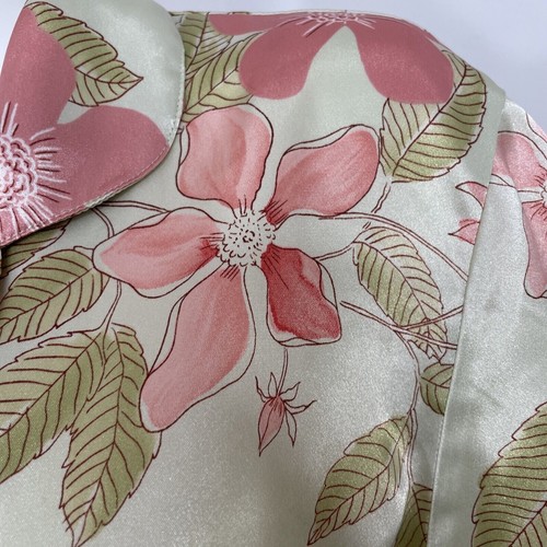 Morgan Taylor Women’s Vintage Pajama Top M Collar Short Sleeve Floral Green Pink - Picture 12 of 16