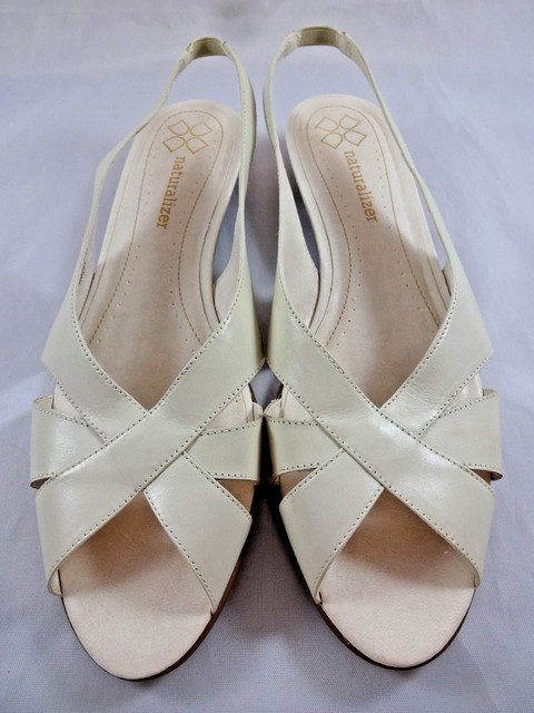 Naturalizer Leather Low Wedge Sandals Sz 9.5M Slip On Slingback Off White Ivory | eBay
