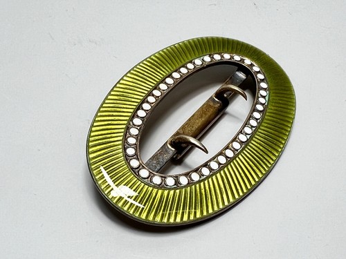 1900s Antique David Anderson Sterling Silver Green Enamel Belt Buckle Gaudernack - Picture 6 of 11