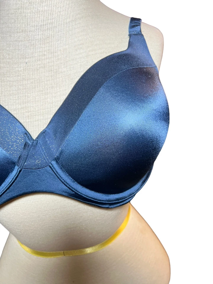 Ambrielle 40C Bra Navy Blue Silk W/ Glitter Underwire Back Closure Full Coverage - Image 3 of 4