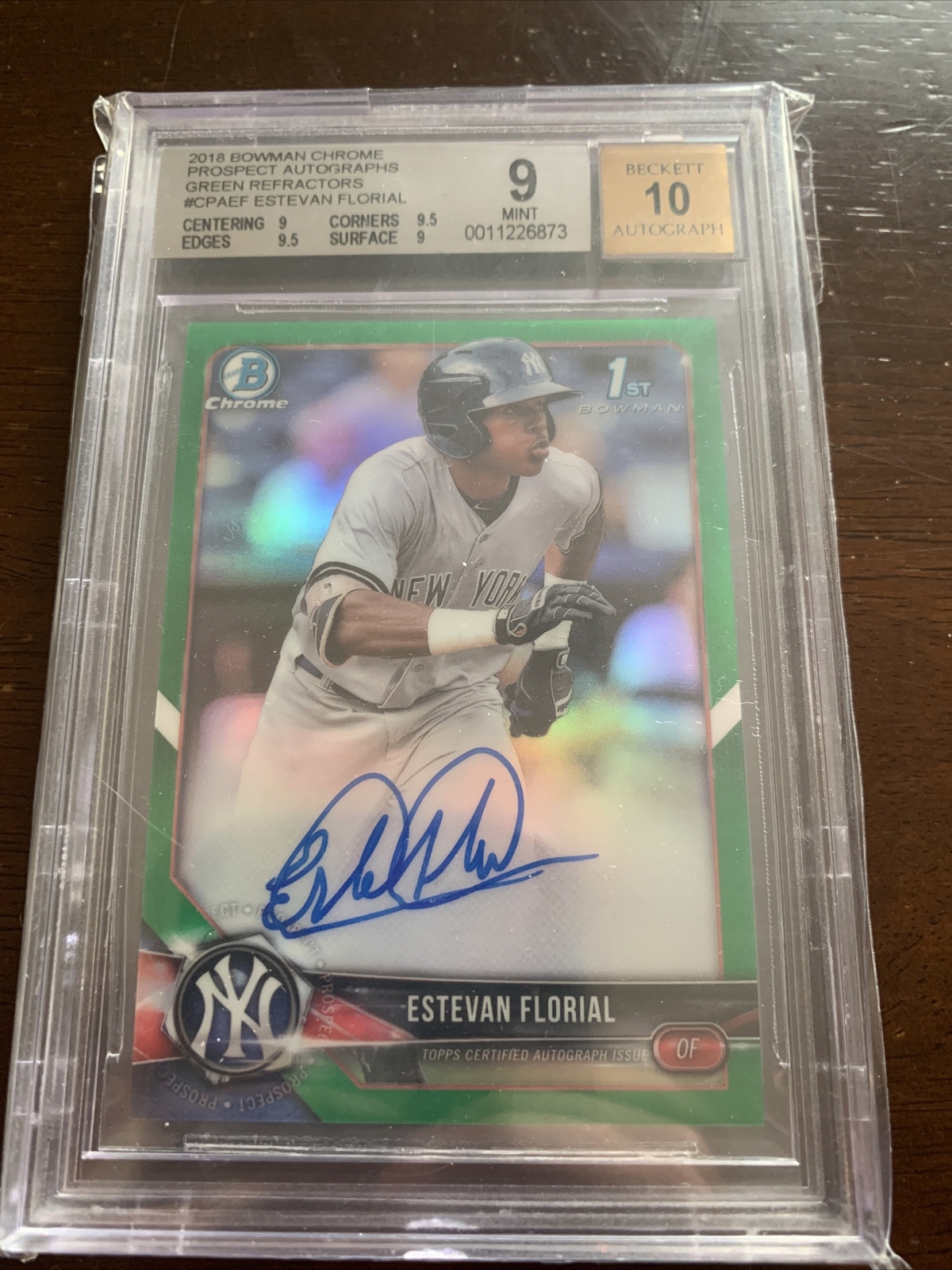 BGS 9/10 ESTEVAN FLORIAL AUTO 1st 2018 Bowman Chrome GREEN REFRACTOR /99 RC MINT