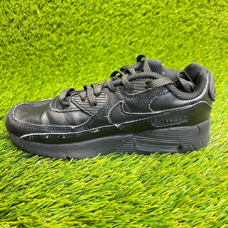 Nike Air Max 90 Niños Talla 1Y Triple Negro Informal Cuero Zapatos Tenis Foto 2 de 4