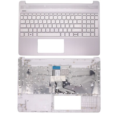 Als Ersatz für HP 15S-EQ2220ND Laptop Silber Handauflage Abdeckung mit UK Layout Tastatur