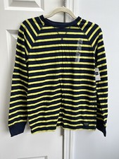 NWT Gap Kids Boys Sz XXL 14-16 Navy Yellow Striped Long Sleeve Shirt Pullover