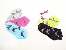 Ankle Socks Girls Butterfly size 4-6 Anklet White Green Black Gray Pink Blue