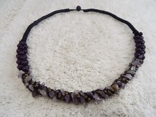 Black Cord Amethyst Stone Necklace F49 