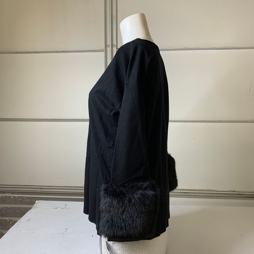JOSEPH RIBKOFF Sweater Knit Tunic w/ Fur Cuffs Women's Size M Black - Picture 5 of 7