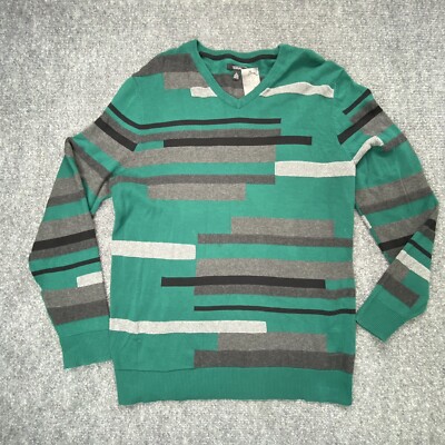 Alfani Sweater Mens L Green Abstract Geometric Modern Streetwear Minimalist Mod