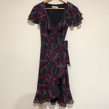 Diana Ferrari Women's Multicoloured Spot Wrap Dress Flutter Sleeves Size 10