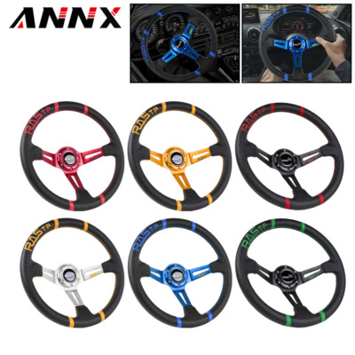 14'' Aluminum Blue RASTP Deep Dish Drifting Sport Steering Wheel Racing Car