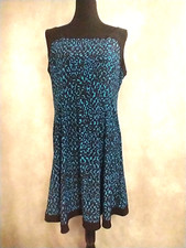 CHAPS Blue Black Patterned Tank Dress Fit and Flare Knee Length size XL