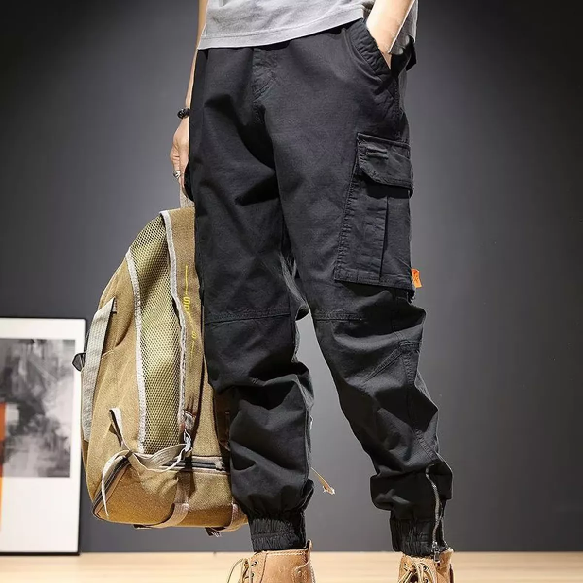 Men Cargo Pants Loose Daily Wear Relaxed Fit Mid Rise Cargo Pants Spring  Autumn