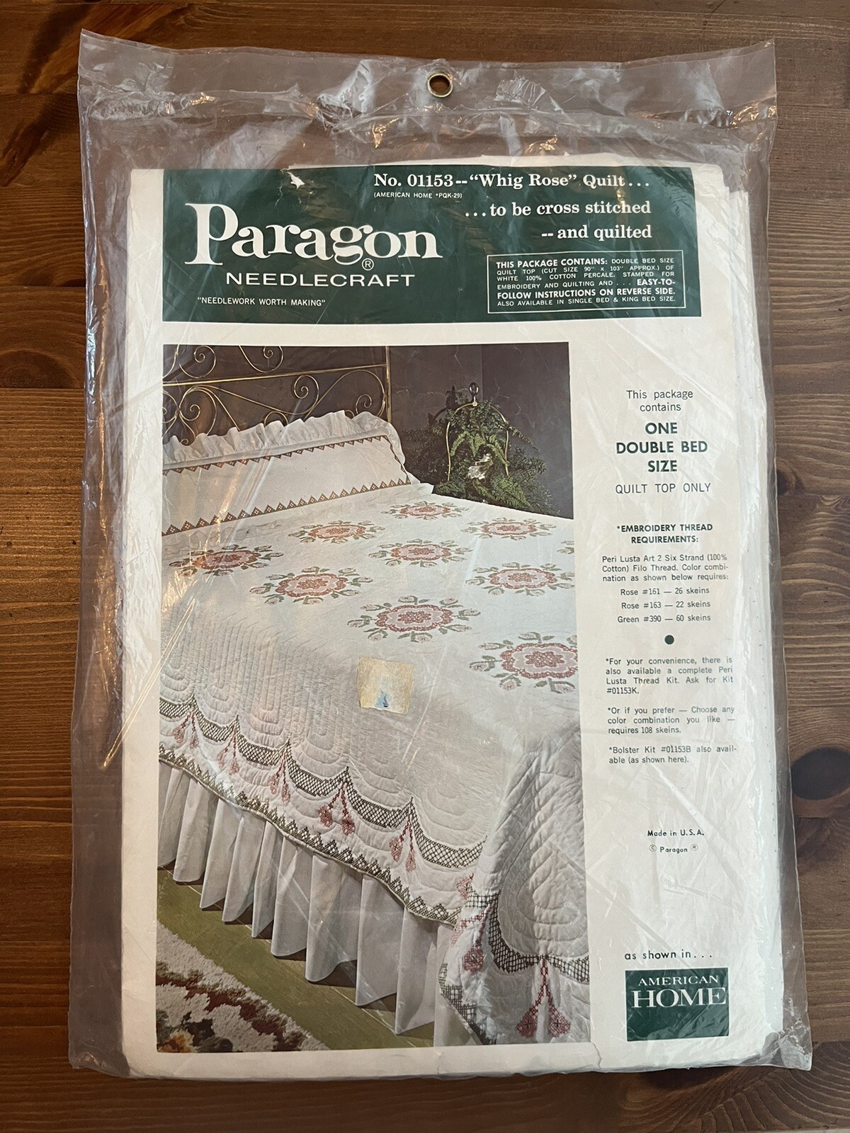 Paragon "Whig Rose" Stamped Cross Stitch Double Quilt Kit 90" x 103