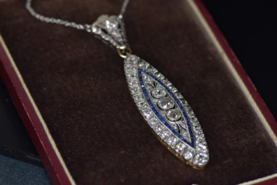 Art Deco Style 2Ct Lab Created Diamond & Sapphire 14K White Gold Finish Pendant