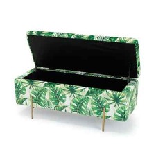 Storage Ottoman Bench Window Seat Palm Print Fabric with Gold Legs LOLA Large
