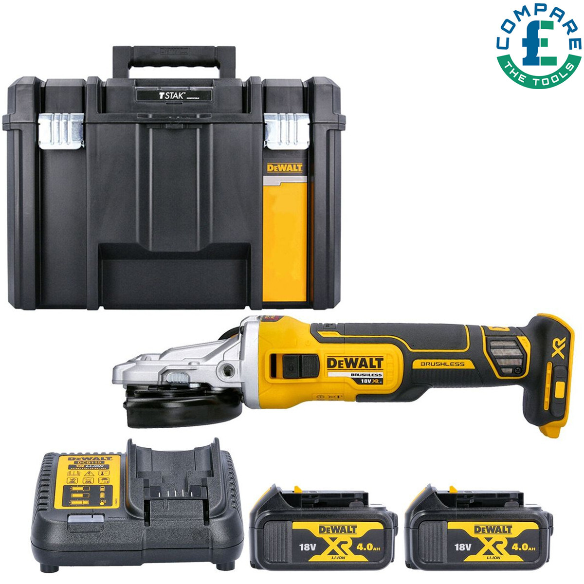 DeWalt DCG405FN 18V XR Brushless Angle Grinder With x 4Ah Batteries  Charger