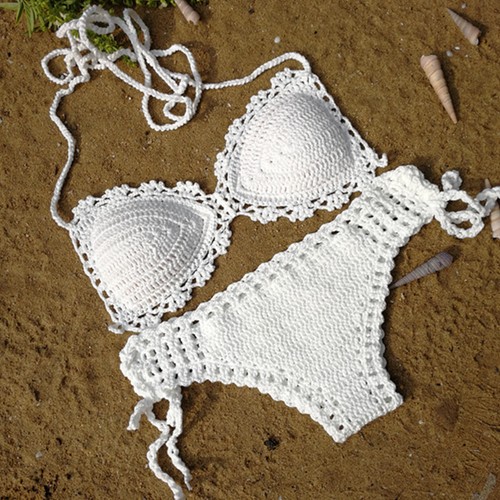 Handmade Women‘s Swimwear Feeler Crochet Bikini Set Lining swim trunks 8 Color - Picture 3 of 14