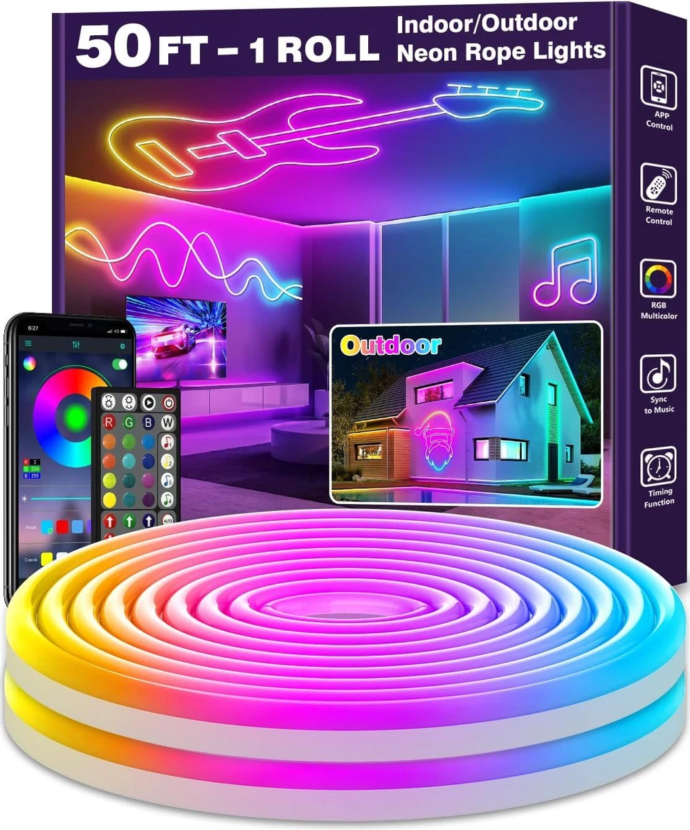 LETIANPAI 50Ft Led Neon Rope Lights,Control with App/Remote,Flexible Led