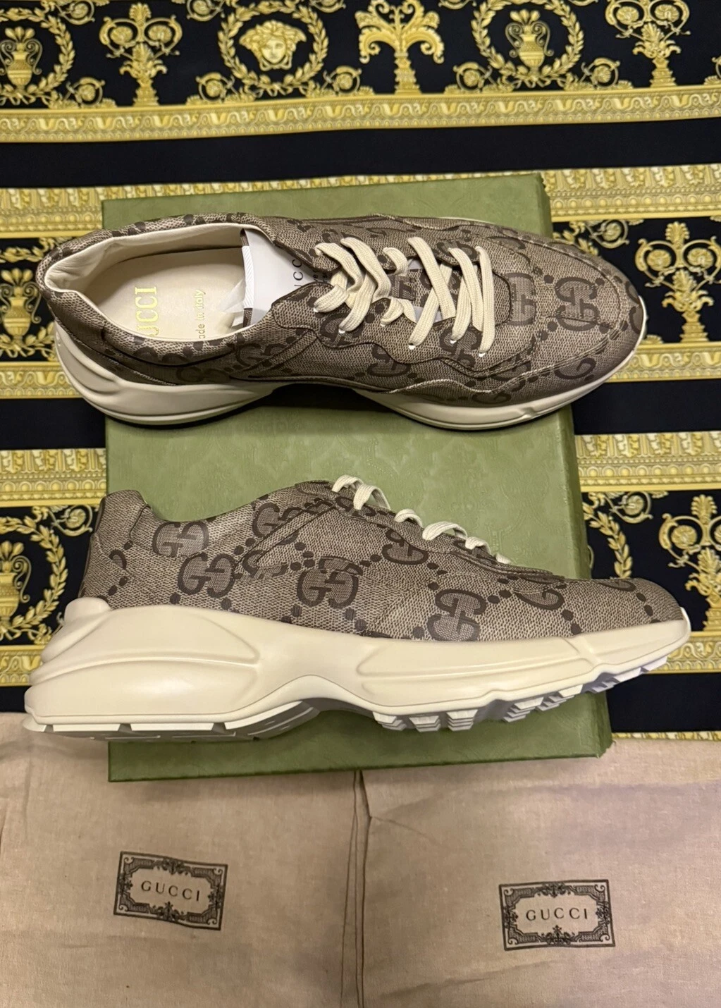 Baskets Gucci Rython 100 beige suprême GG monogramme G 14 US 14,5 neuves 100 % authentiques