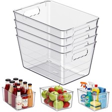 Clear Plastic Storage Bins, 4-Pack Stackable Pantry Organizers and Storage Co...