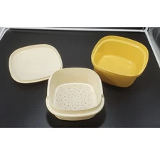VTG Tupperware HARVEST GOLD 3pc Steam n Store Container w/Insert 887, 888, 889