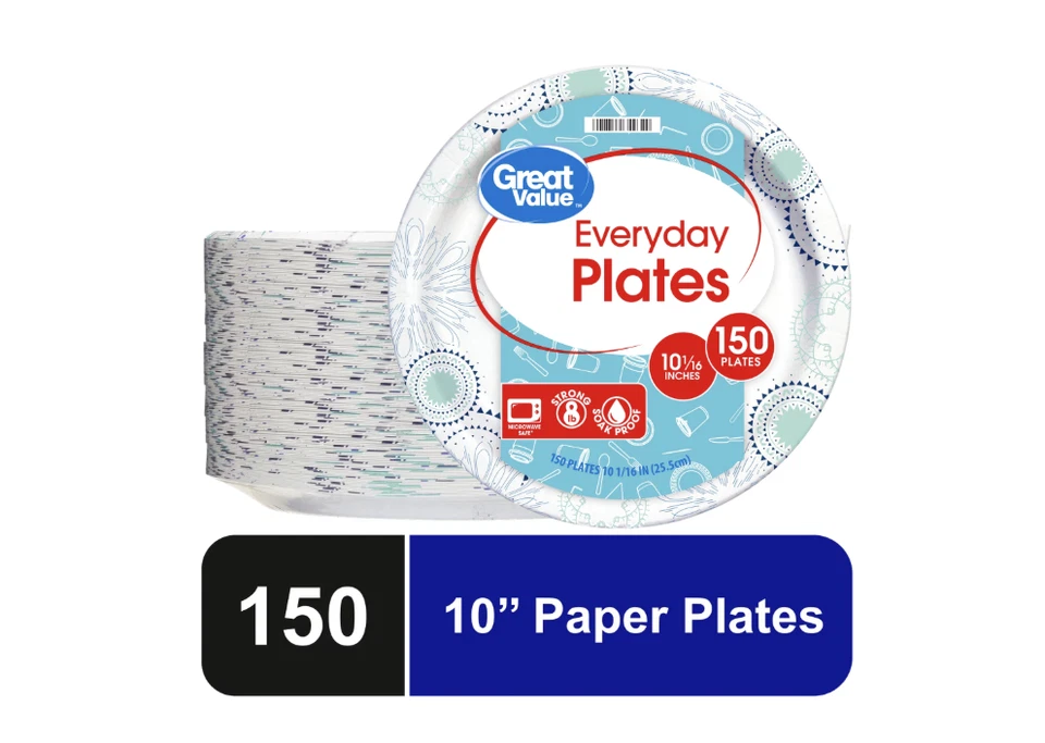 DIXIE ELECTRIC Great Value Disposable Paper Plates, 10", 150 Count