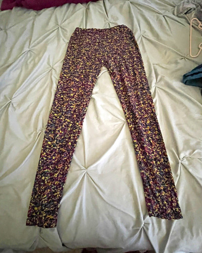 LuLaRoe One Size Multicolor Abstract Ankle Leggings Stretch Elastic Waist