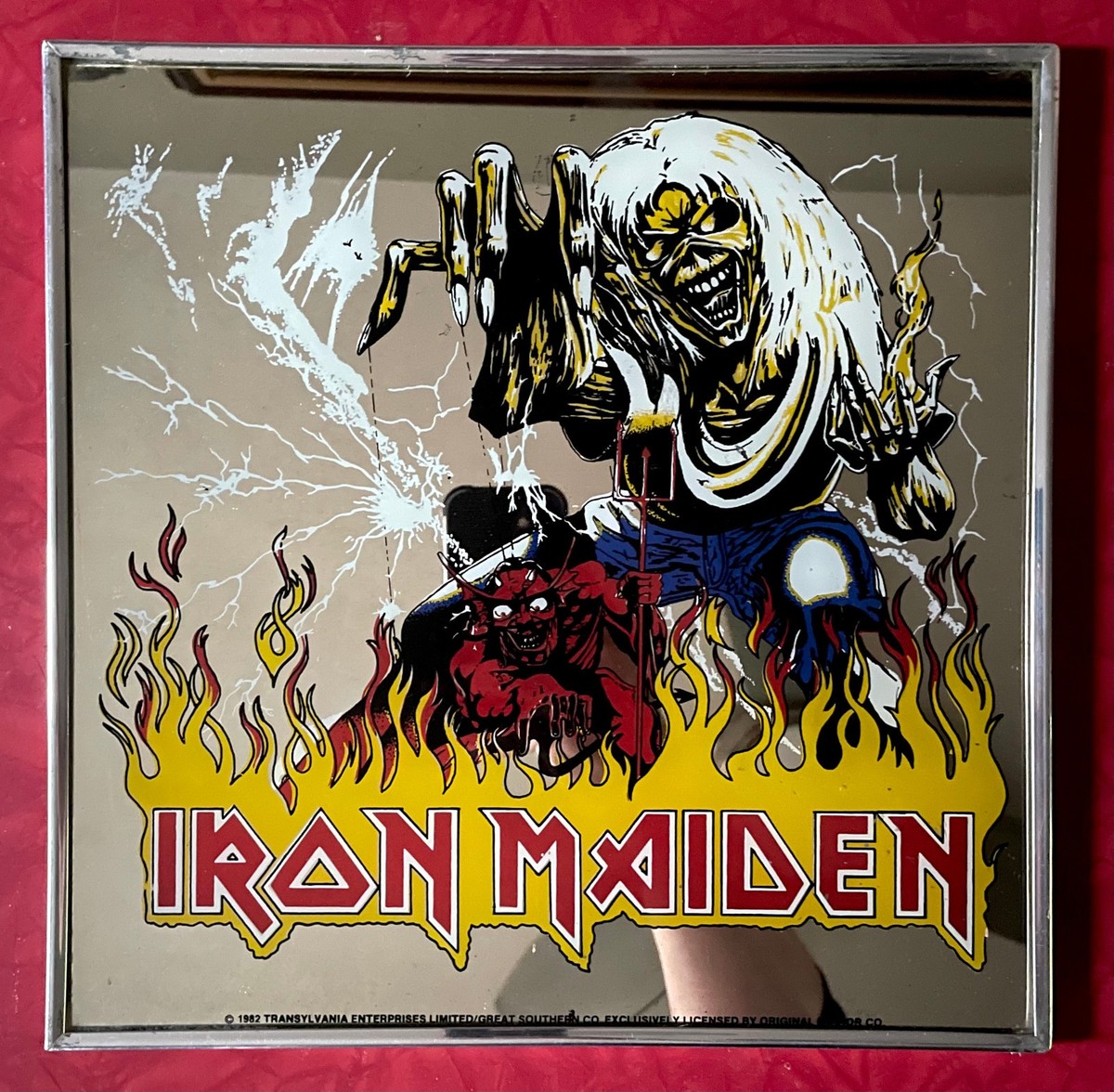 Vtg 1982 IRON MAIDEN Framed NUMBER OF THE BEAST 12 x 12 Mirror