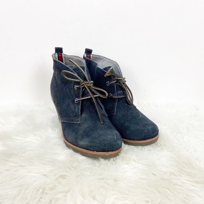 Sperry Top-sider 9M Womens Blue Suede Hidden Wedge Lace-up Booties