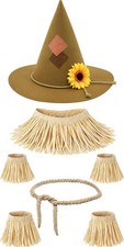 7 Piece Womens Scarecrow Costume Accessories Hat Raffia Shawl Belt