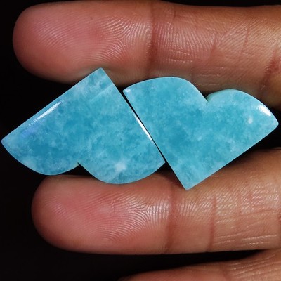 29.25 Cts Natural AMAZONITE Pair Cabochon Earring Gemstones 20x30x3 mm TP647