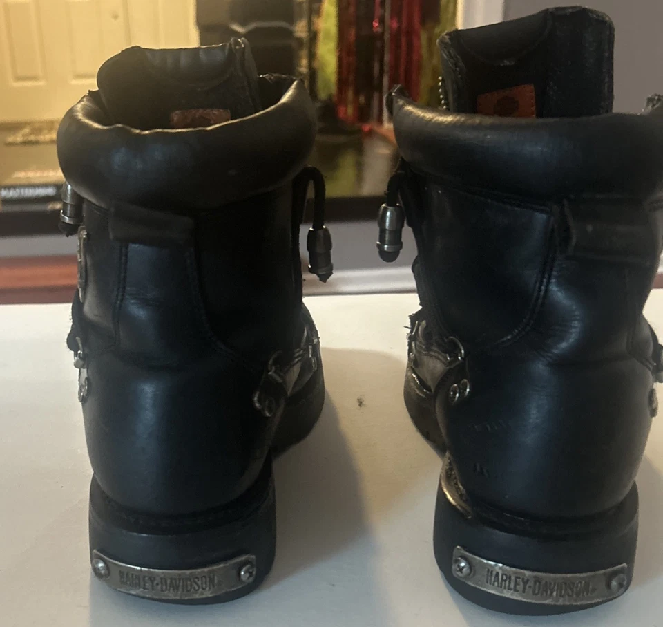 BOTAS DE MOTOCICLISTA HARLEY DAVIDSON COURO PRETO ZÍPER DUPLO UNISSEX masculinas 9 - Imagem 4 de 4