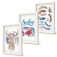 Kunstdruck Set Im Rahmen FüR Stilvolle RäUme Blumenwagen Mit Geweih Weiß Rahmen