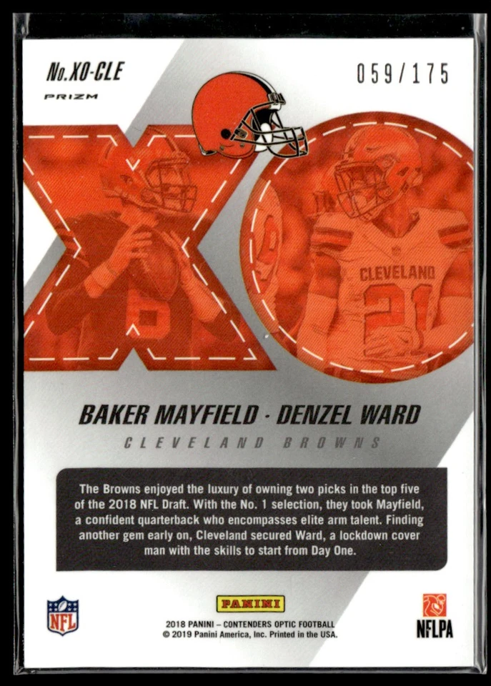 2018 Panini Contenders Optic Xs and Os Baker Mayfield/Denzel Ward 059/175 - Image 2 of 2