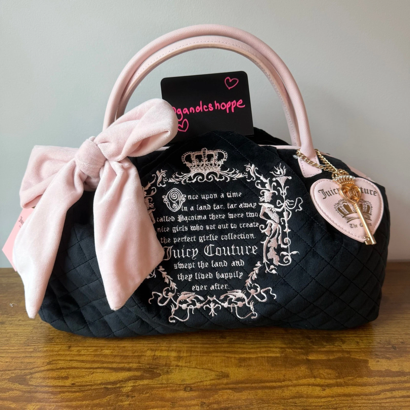 New Juicy Couture Juicy Tale Satchel Bowler Handbag Black Pink Bow Y2K Cute