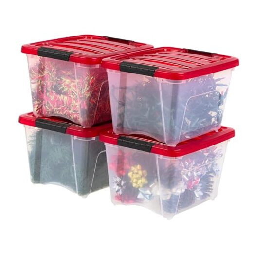 USA 19 Qt Stackable Holiday Storage Bin 4-Pack in Festive Red