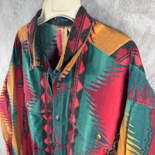 Vintage Positano Mens XL Southwestern Geometric Button Down Shirt Multi Color 90