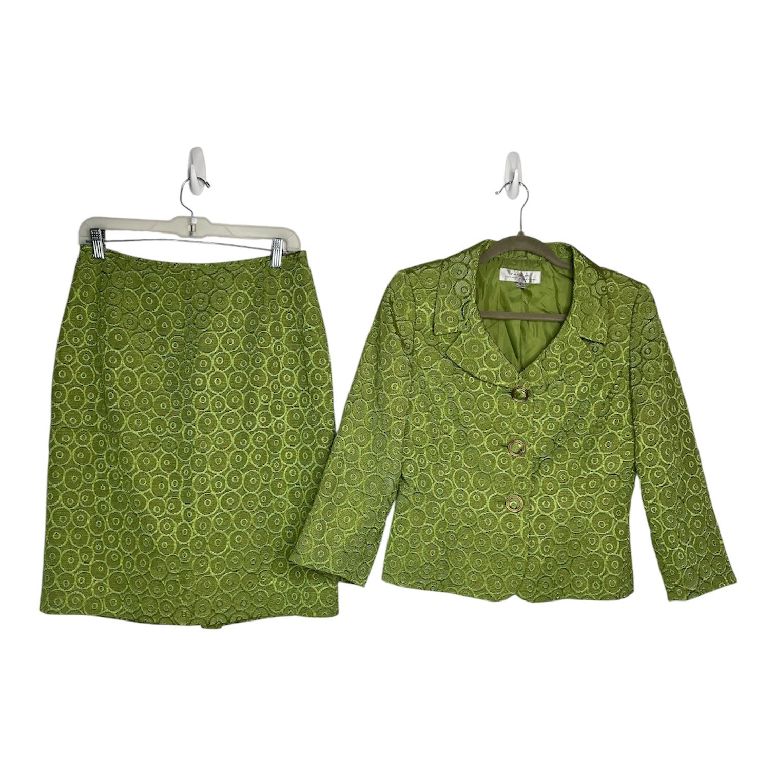 Tahari ASL Polyester Blend Skirt Suit Size 6 Green Metallic 