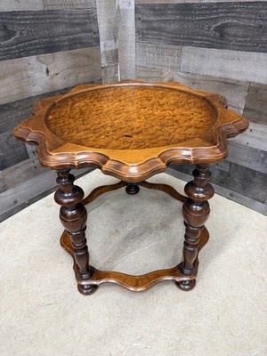 Vtg Birds Eye Solid Wood Lamp Table Antique 5 Leg 10 Point Star B & S Co. Walnut