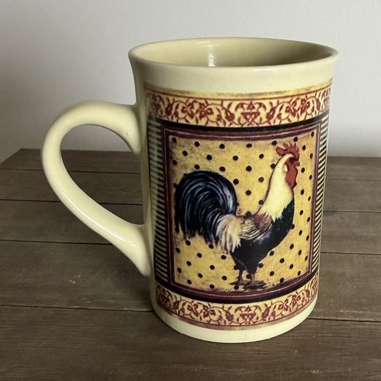 Bay Island Inc Rooster Country Ceramic Coffee Mug, 12 fl oz Beige Multicolor