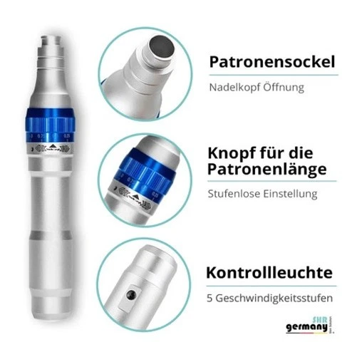 Derma Pen Germany Stylo Microneedling Anti-Âge 5 Niveaux Argent/Bleu - Photo 3/4