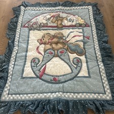 Daisy Kingdom Blue Rocking Horse Baby Crib Comforter Quilt USA Vtg 40  X 48  