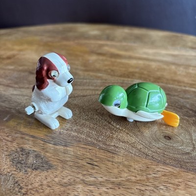 VTG 1977 Tomy Wind Up Turtle Swim Bath Toy & Hopping Dog w/Googly Eyes-WORKS!