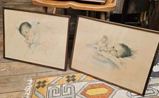 Bessie Pease Gutmann Pair Vintage Lithographs 1930s ? 19.5 inch framed