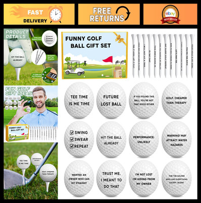12 Pcs Funny Golf Balls & Tees Set with Gift Box - Perfect Golf Gift for Men, Da