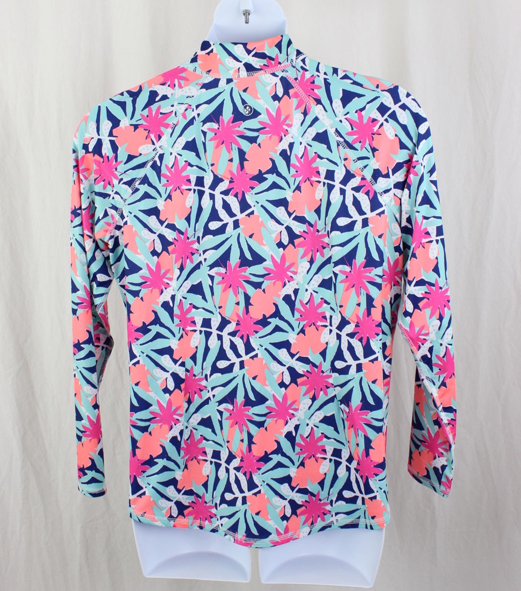 Jofit Women's Blue Pink Multi Floral Print 1/4 Zip Long Sleeve Athletic Top XL